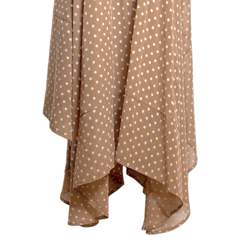 Calvin Klein Tan Polka Dot Belted Handkerchief Hem Midi Sleeveless Dress Size 14 - Picture 8 of 17